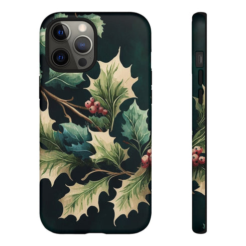 Dark Green Festive Holly in Watercolor - Impact Resistant Phone Case iPhone 12 Pro Max Matte